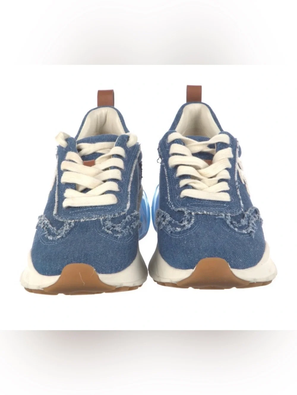 Tory Burch Blue Denim Logo Platform Sneaker with Cream Laces